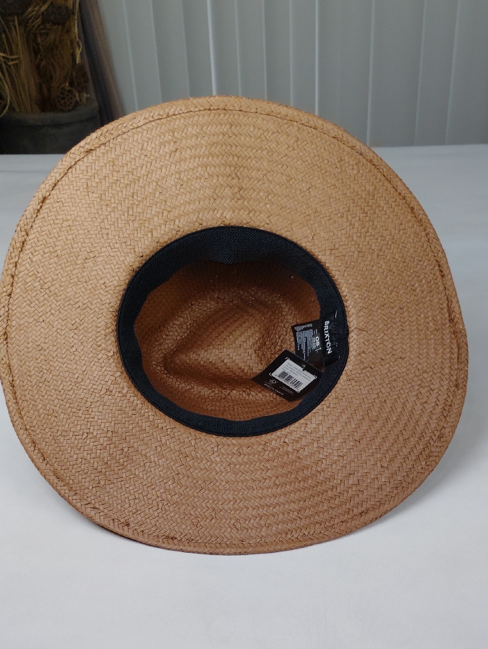 Brixton Wide Brim Straw Fedora Hat . - Picture 9 of 12